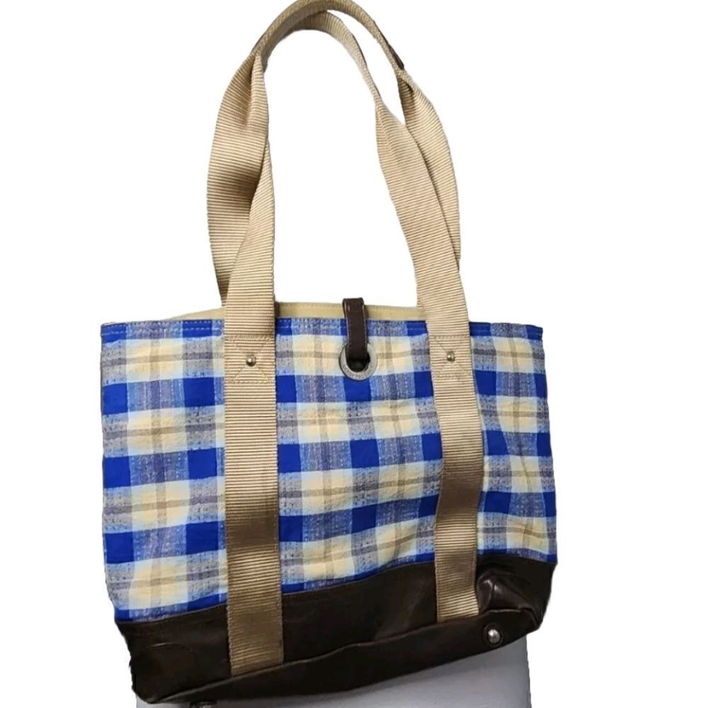Longaberger  blue Plaid Purse Tote Shoulder Bag 11” X 13”